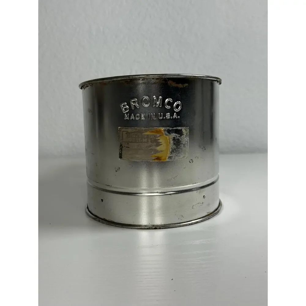 Vintage BROMCO Tin Flour Sifter, Made in USA, Squeeze Handle Kitchen Tool